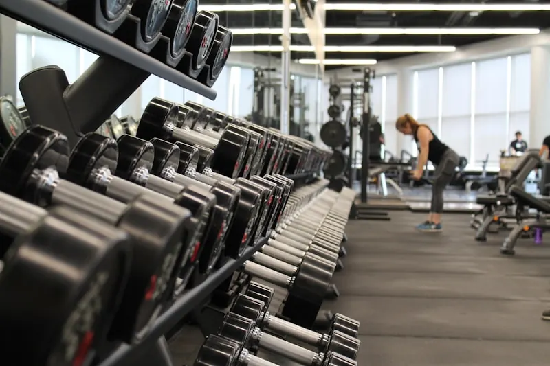 Dumbbell rack at a modern gym