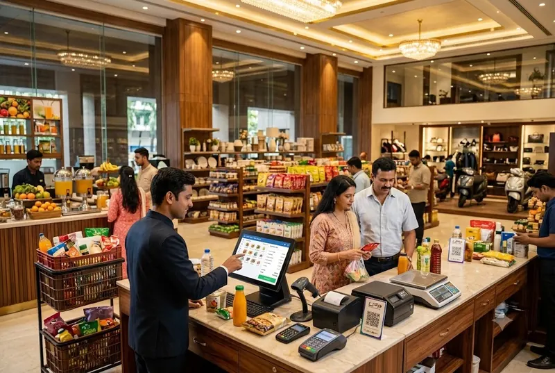 Cashier billing customers at an upscale store counter